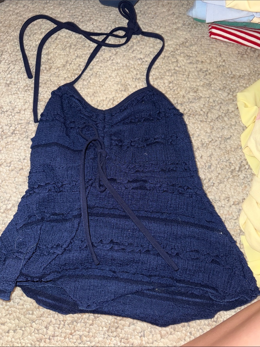Navy Textured Halter Tank with Tie
